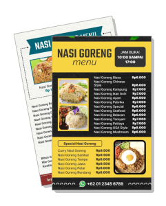 nasi goreng menu display with prices and contact information template