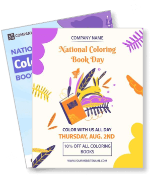 national coloring book day promotion with date and discount details template