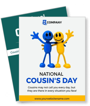 national cousins day celebration card with smiling figures and company logo template