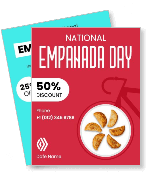 national empanada day promotion 50 percent discount food offer card template