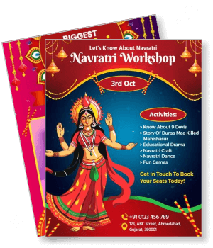 navratri workshop with goddess durga featuring activities and contact details template