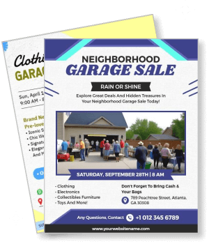 neighborhood garage sale announcement with event details template