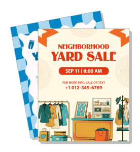 neighborhood yard sale event poster with date and contact info template