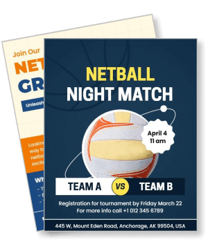 netball night match team a vs team b april 4 registration details template