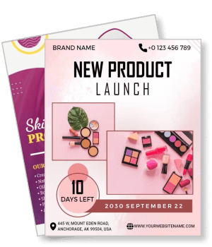 new makeup product launch advertisement with brand details and contact template