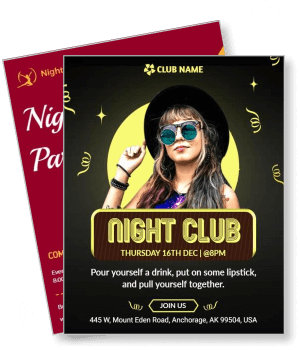 night club party event design with stylish woman wearing sunglasses template