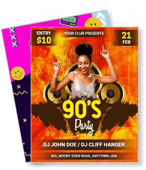 nineties themed party with dj lineup and vibrant design template