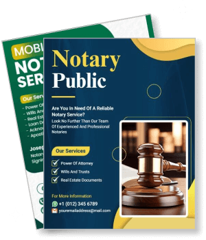 notary public services flyer with gavel legal documents template