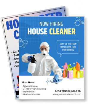 now hiring house cleaner job advertisement flyer template