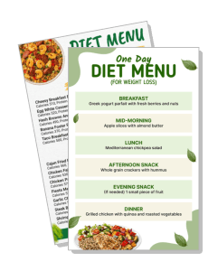 one day diet menu for weight loss with meal plan and recipe template