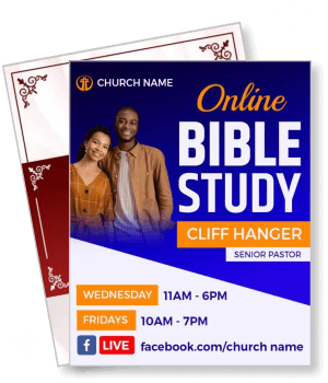 online bible study flyer with pastor cliff hanger church event promotion template