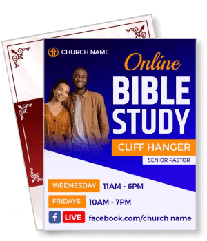 online bible study with pastor cliff hanger church event promotion template