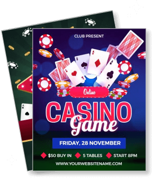 online casino game promotion poster with cards and chips template