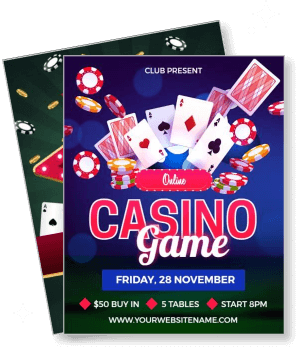 online casino game promotion with cards and chips template