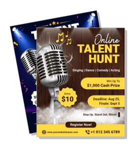 online talent hunt flyer microphone singing dance comedy acting cash prize template
