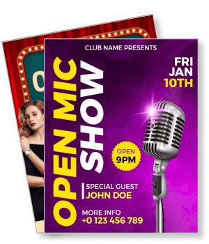 open mic show flyer with microphone special guest info template