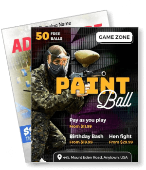 paintball game zone 50 free balls birthday bash event promotion template