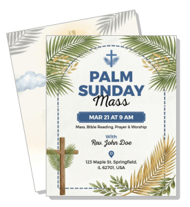 palm sunday mass invitation flyer church service springfield event template