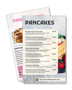 pancake menu design with variety of options and prices template