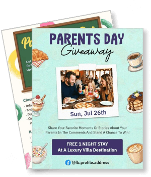 parents day giveaway promotion luxury villa free stay advertisement template