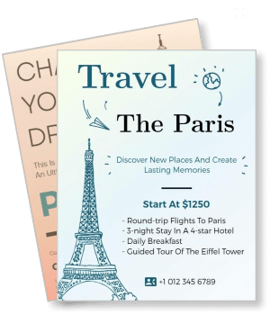 paris travel package with eiffel tower illustration and tour details template