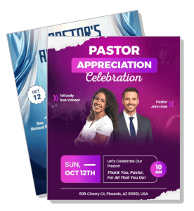 pastor appreciation celebration flyer with event details and date template