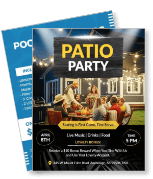 patio party invitation with live music and food details template