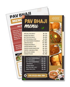 pav bhaji menu flyer with pricing and contact details template