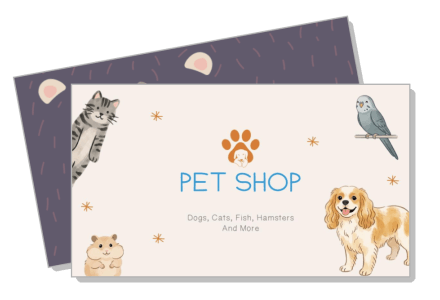 pet shop business card design with illustrated animals template