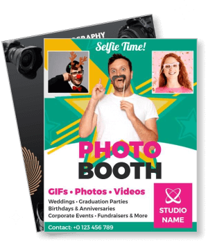 photo booth service with selfie theme and contact details template
