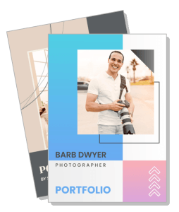 photographer portfolio template with camera and smiling professional