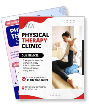 physical therapy clinic design promoting services and appointment contact info template