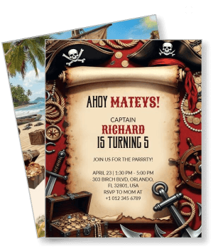 pirate theme birthday invitation card design for kids party template