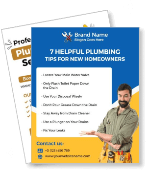 plumbing tips for new homeowners infographic with contact info card design template