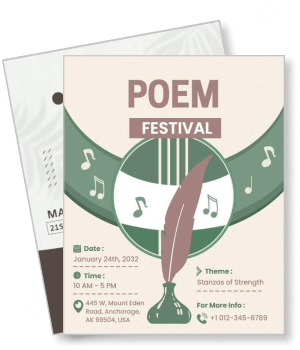 poem festival event with date theme location and contact info template