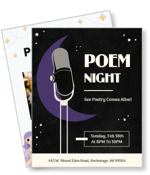 poem night event with microphone and date details template