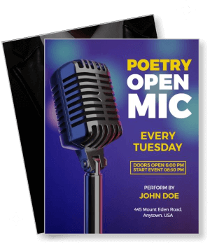 poetry open mic event with vintage microphone design template