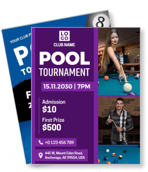 pool tournament flyer with admission price and prize details template