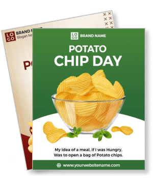 potato chip day promotional with chips in bowl and brand logo template
