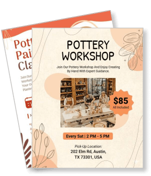 pottery workshop flyer with details of location and price template