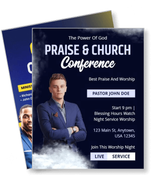 praise and church conference event with pastor details and service time template