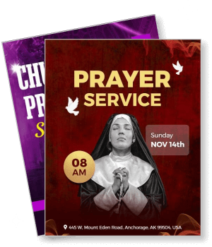 prayer service poster with religious theme and event details template