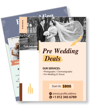 pre wedding photography service with pricing and contact information template