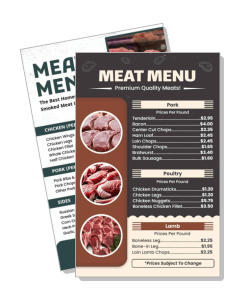 premium quality meat menu design with pricing details template