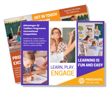 preschool educational brochure learn play engage fun creative classroom template