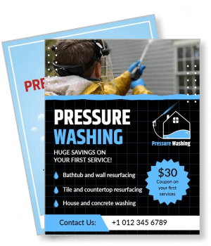 pressure washing service promo brochure with contact details template