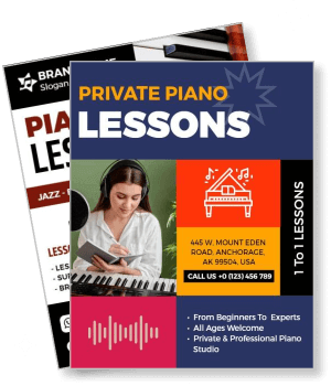 private piano lessons with contact info and graphics template