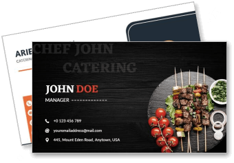 professional black business card design for chef john catering service template