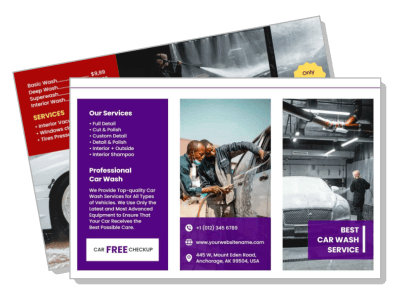 professional car wash brochure design service offers detailing promo template