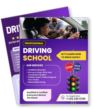 professional driving school promotional with services and contact information template